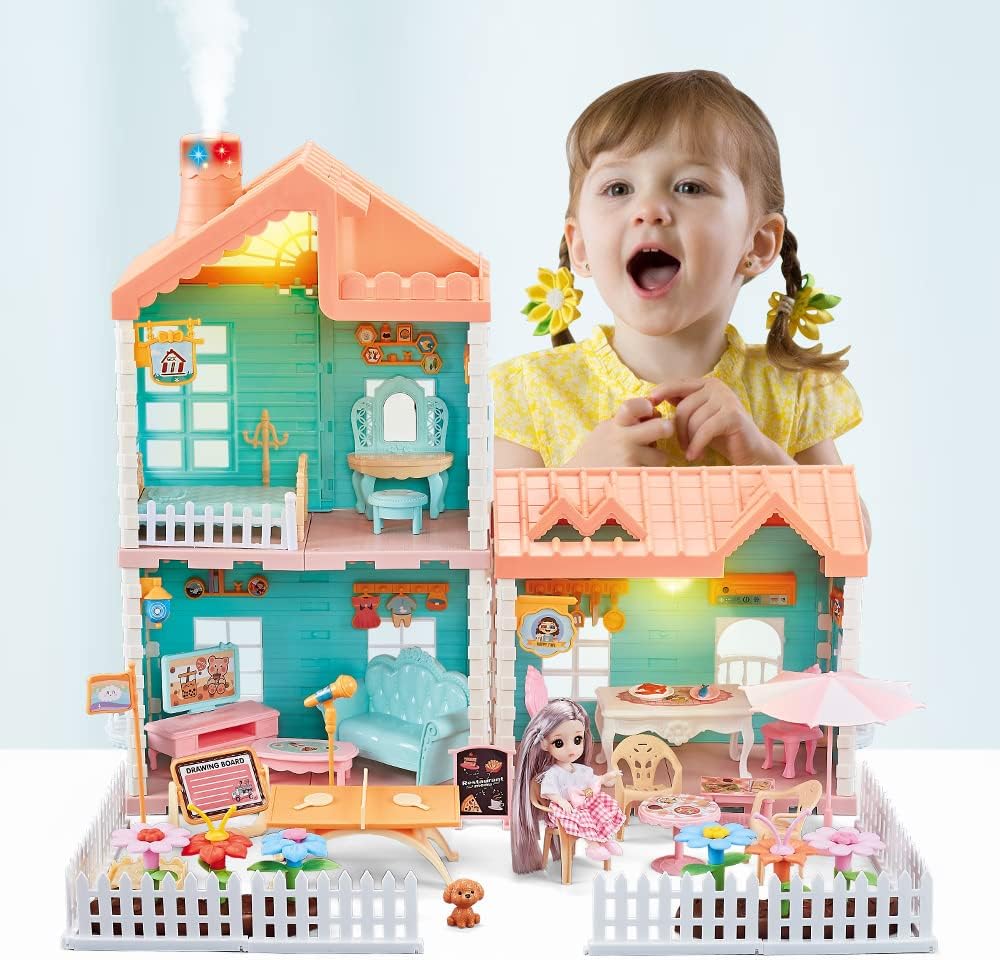 Dollhouse with Light, Chimney & Doll H363304
