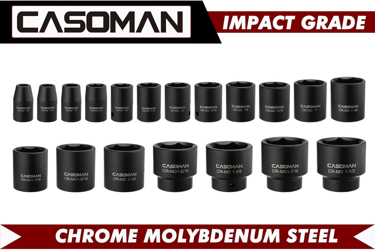 19 Piece 1/2-Inch Drive SAE Shallow Impact Socket Set F733426