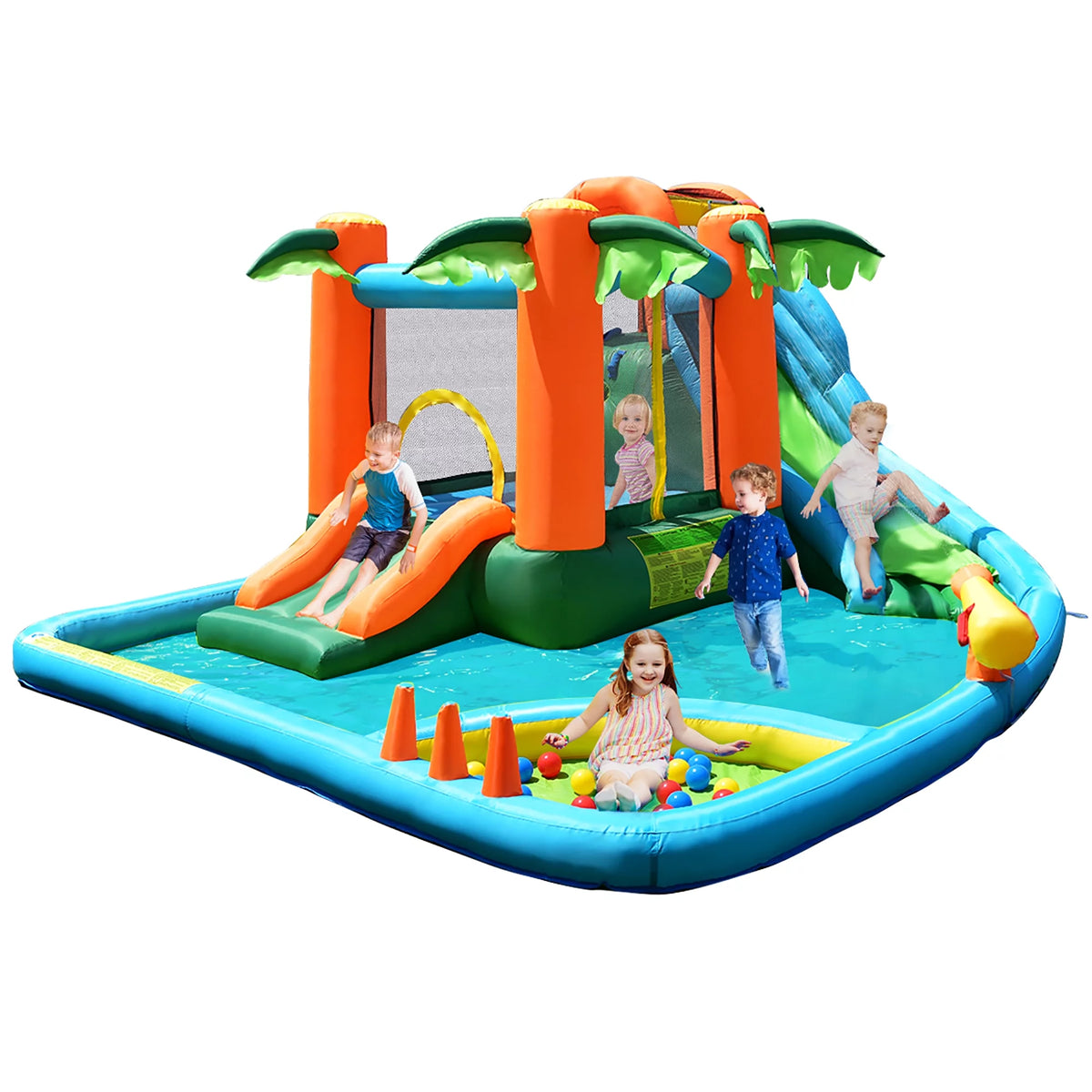 Inflatable Bounce House Kids Water Splash Pool Dual Slide W792096