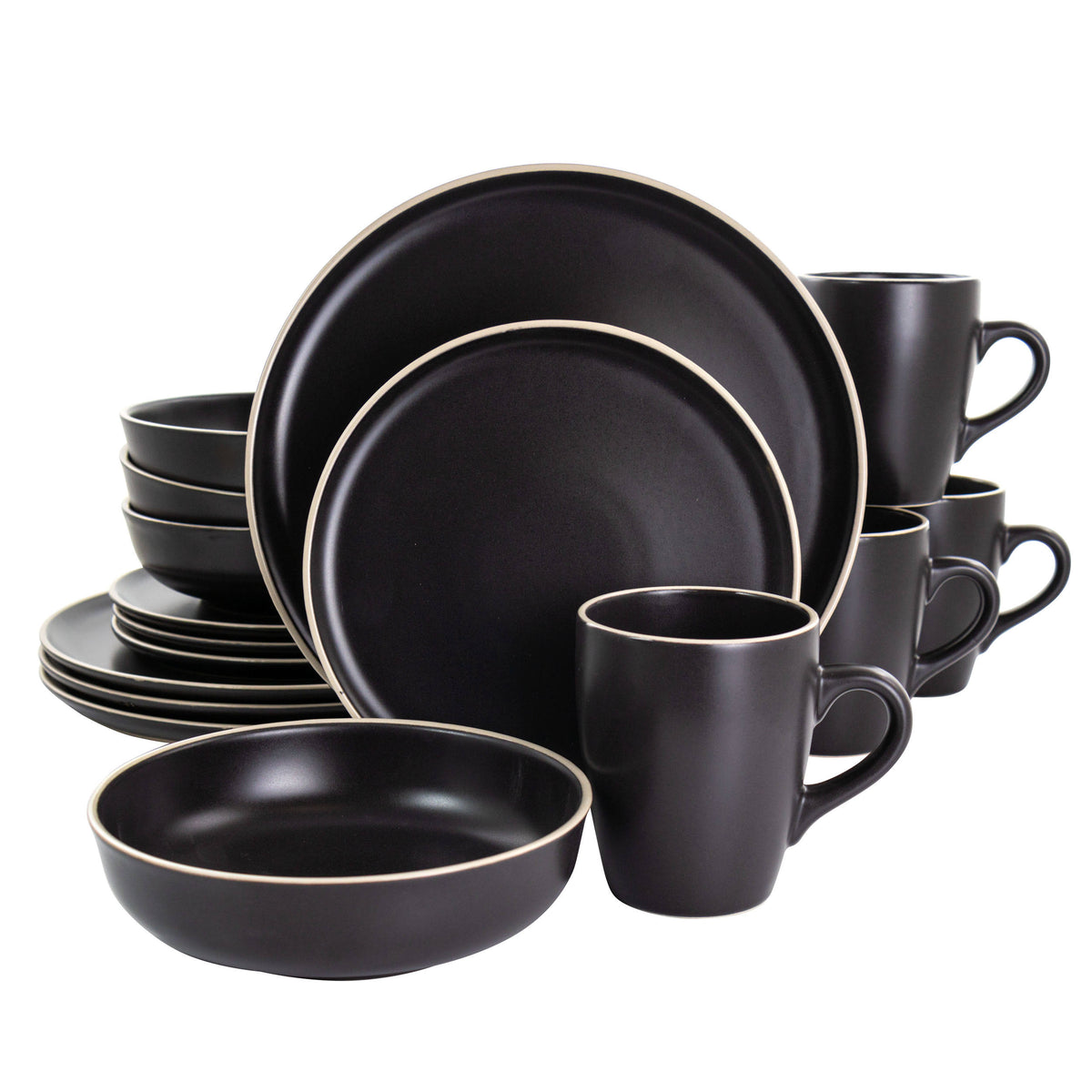 16 Piece Round Stoneware Dinnerware Set in Black M798