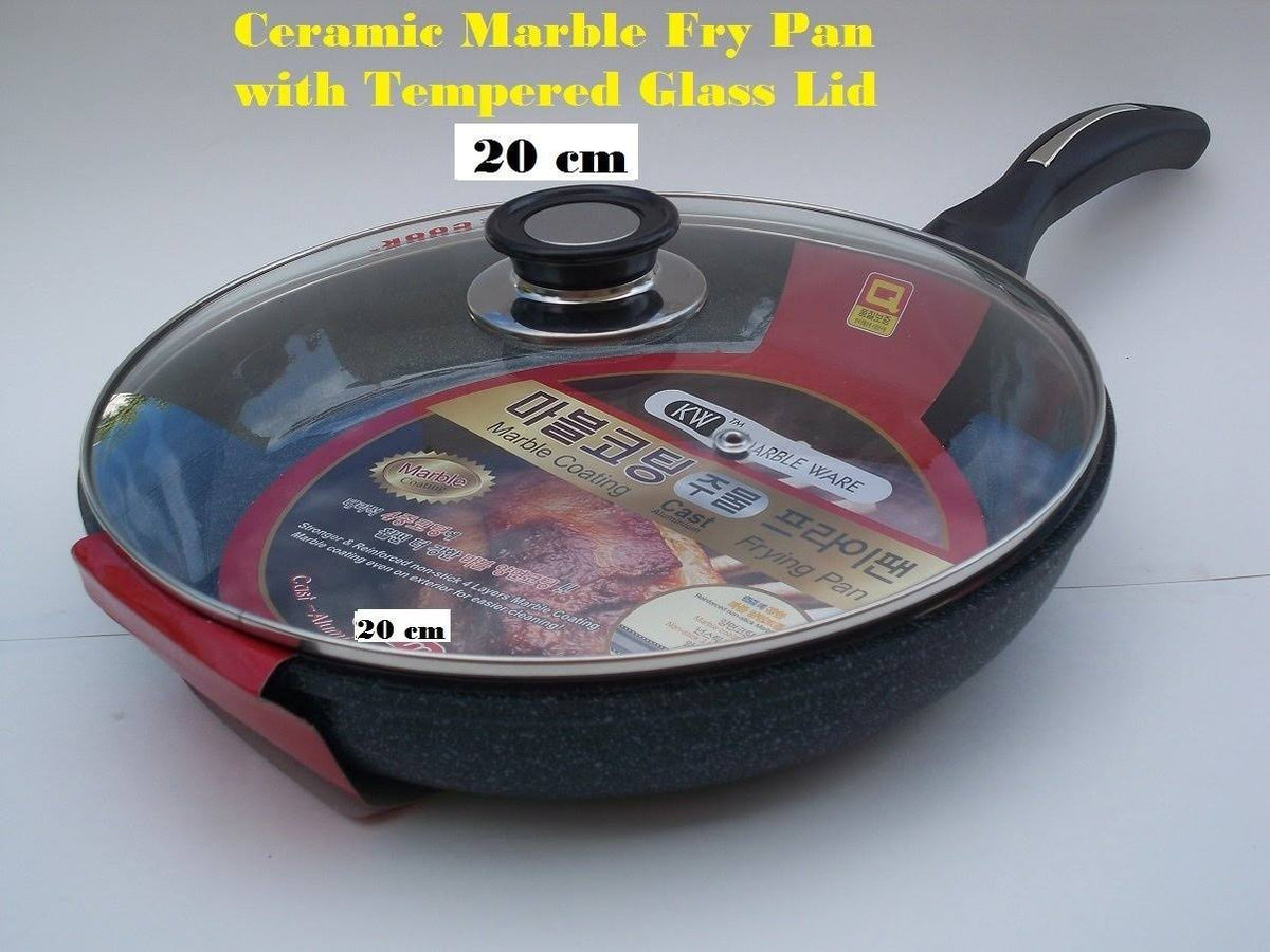 Ceramic Marble Coated Non Stick Cast Aluminium Fry Pan with Lid, 20 cm U7678
