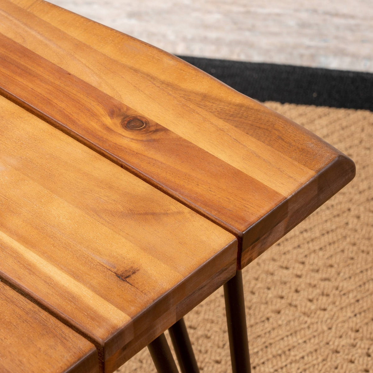 Industrial Iron & Teak Finished Acacia Wood Accent Table H67993