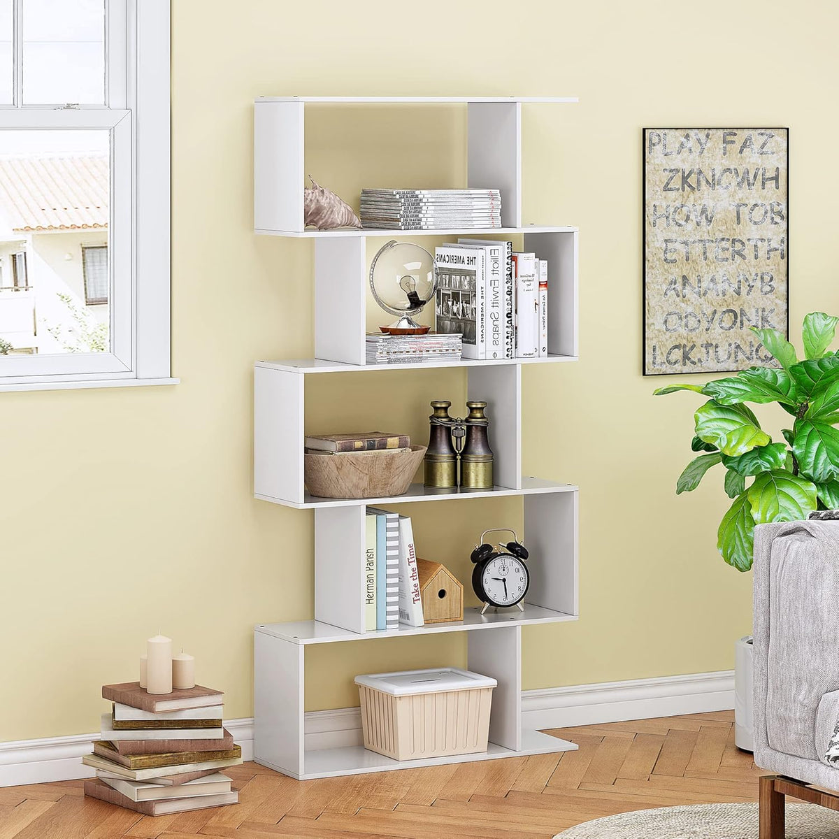 5-Tier White Geometric Bookshelf P285499
