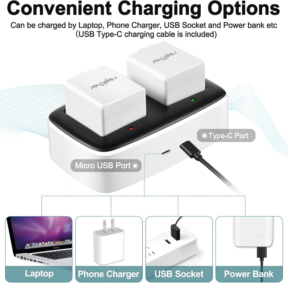 2560mAh Rechargeable Replacement Battery with Charger Station (2 Batteries+1 Charger) A9134