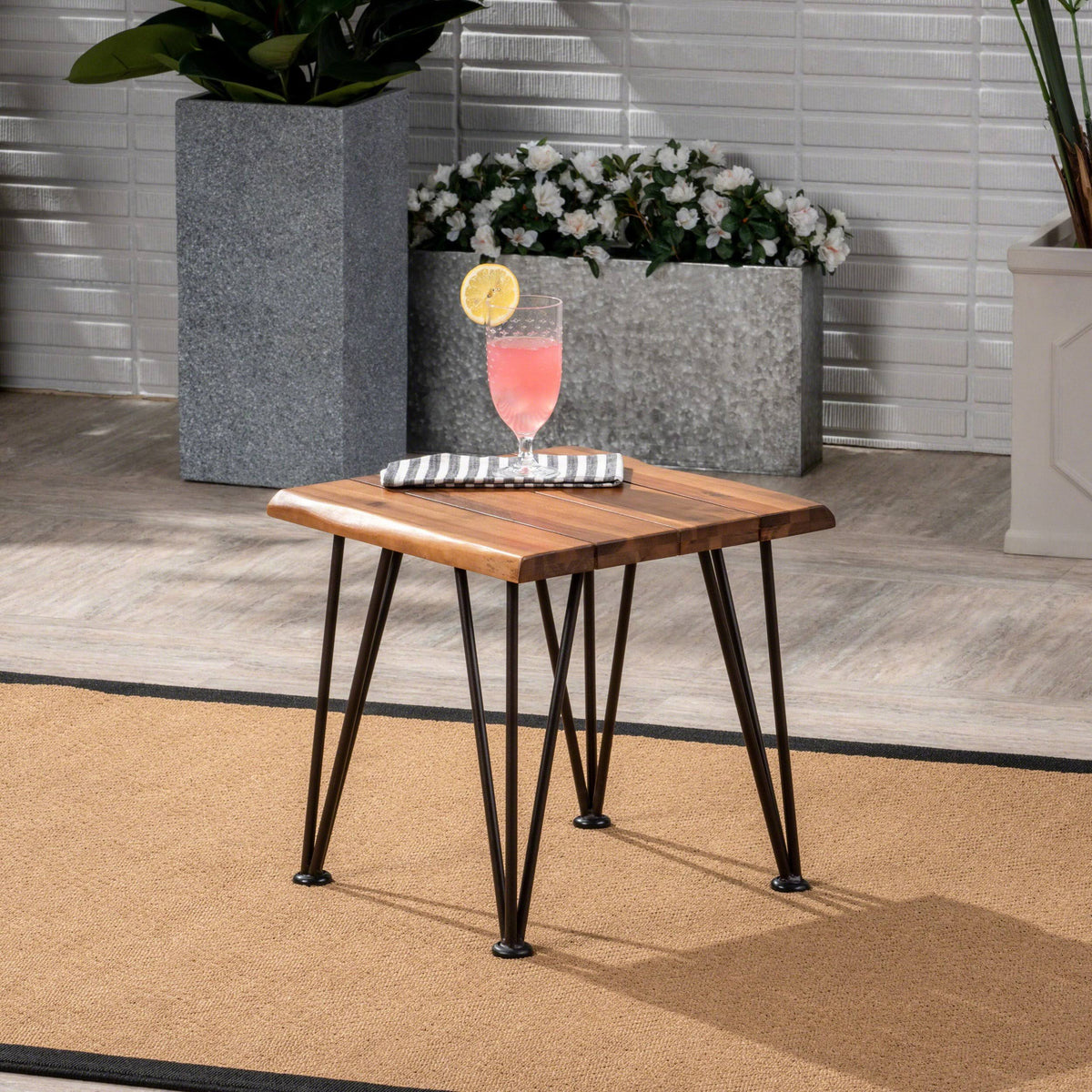 Industrial Iron & Teak Finished Acacia Wood Accent Table H67993
