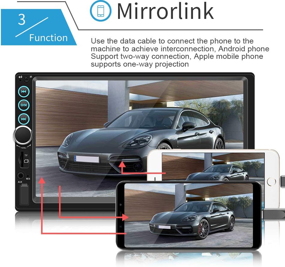 7 Inch Double Din Touch Screen Car Stereo with Backup Camera B275