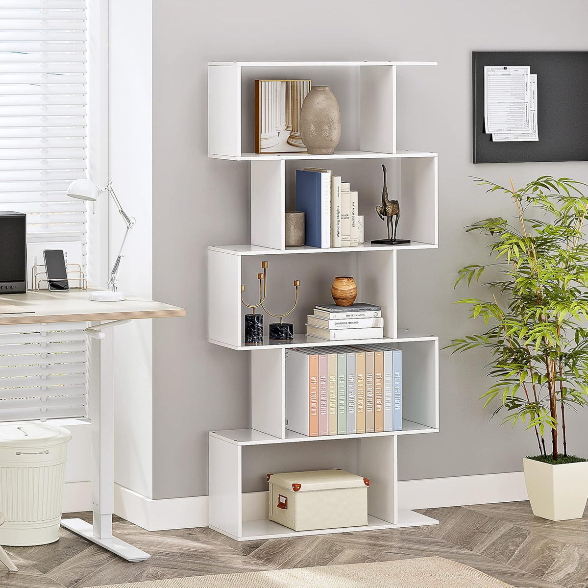 5-Tier White Geometric Bookshelf P285499