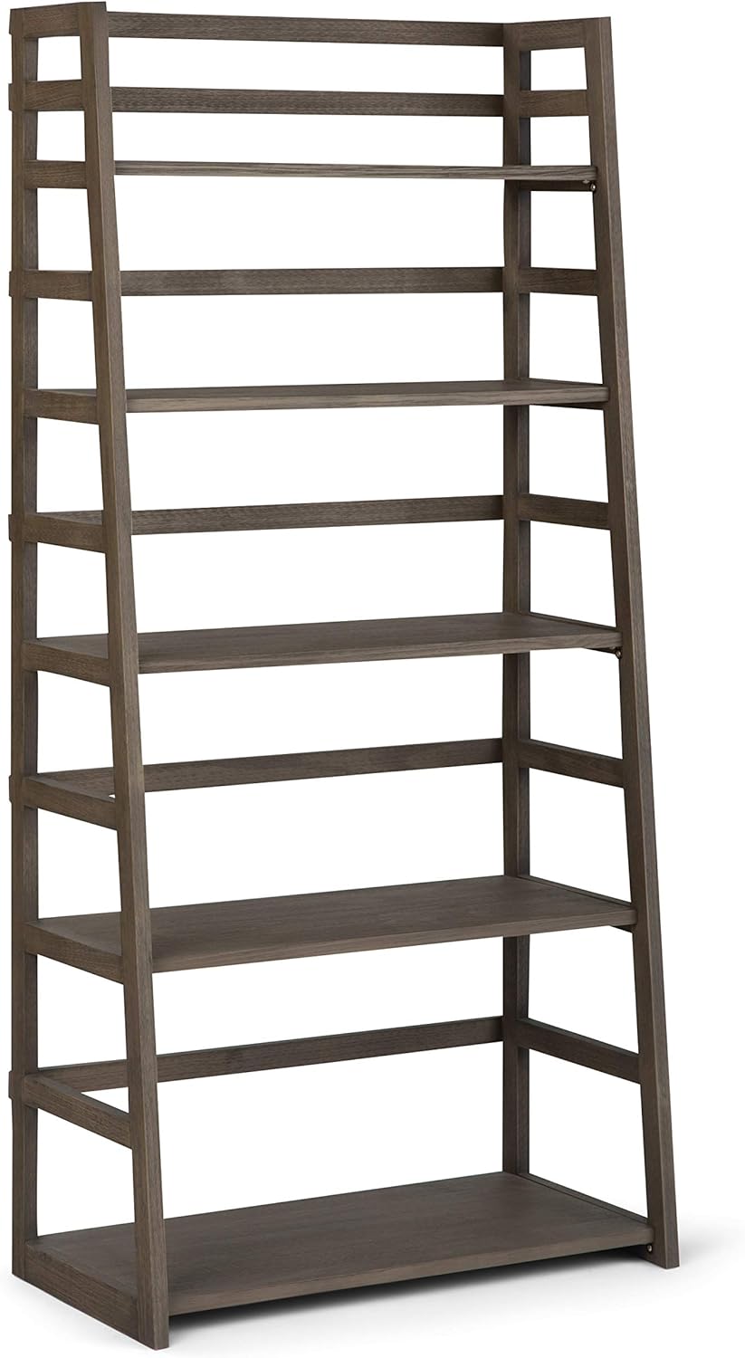 Black 5 Shelf Solid Wood Ladder Bookcase F563054