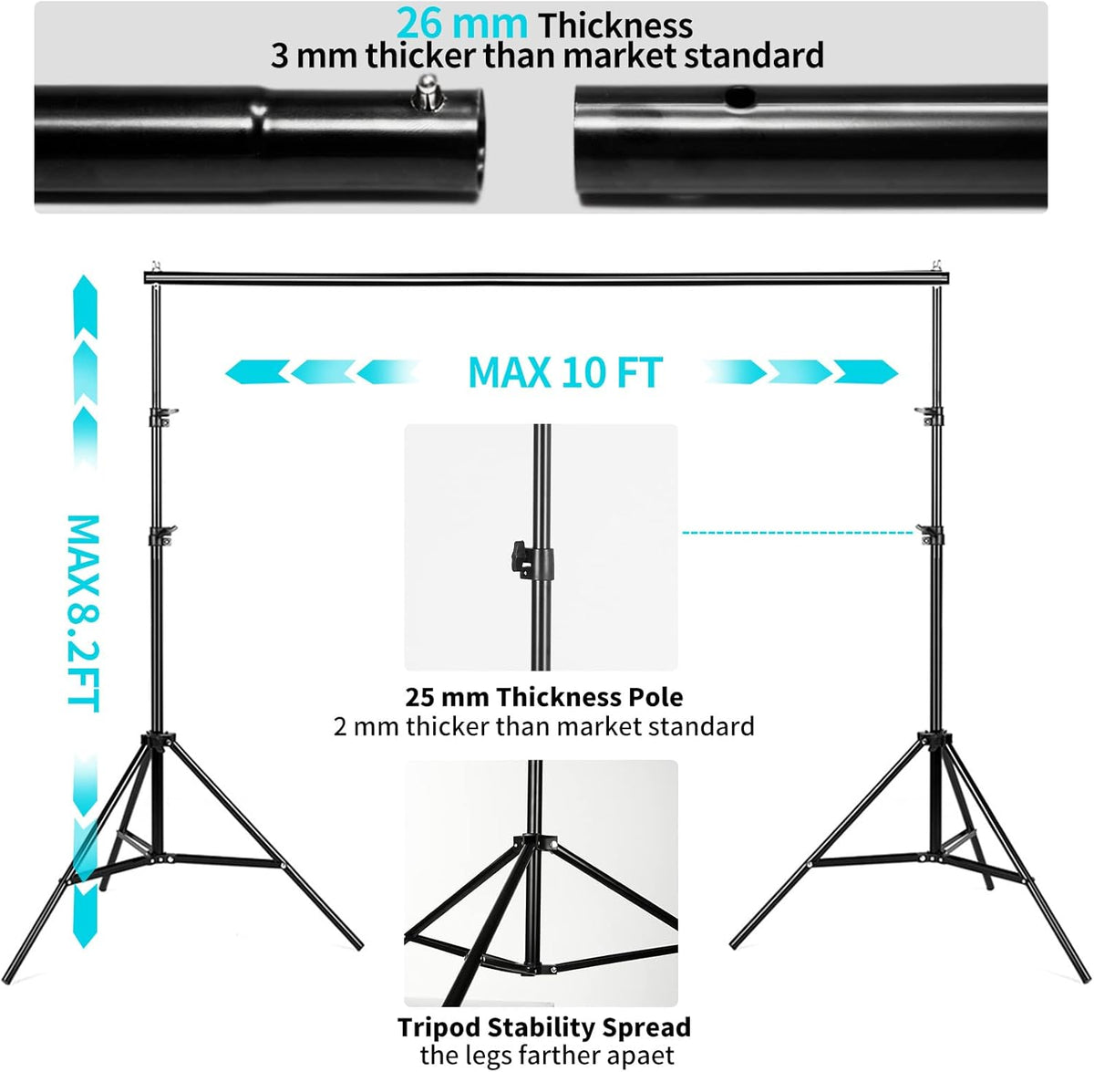Adjustable Photography Backdrop Stand with Carrying Bag X24134