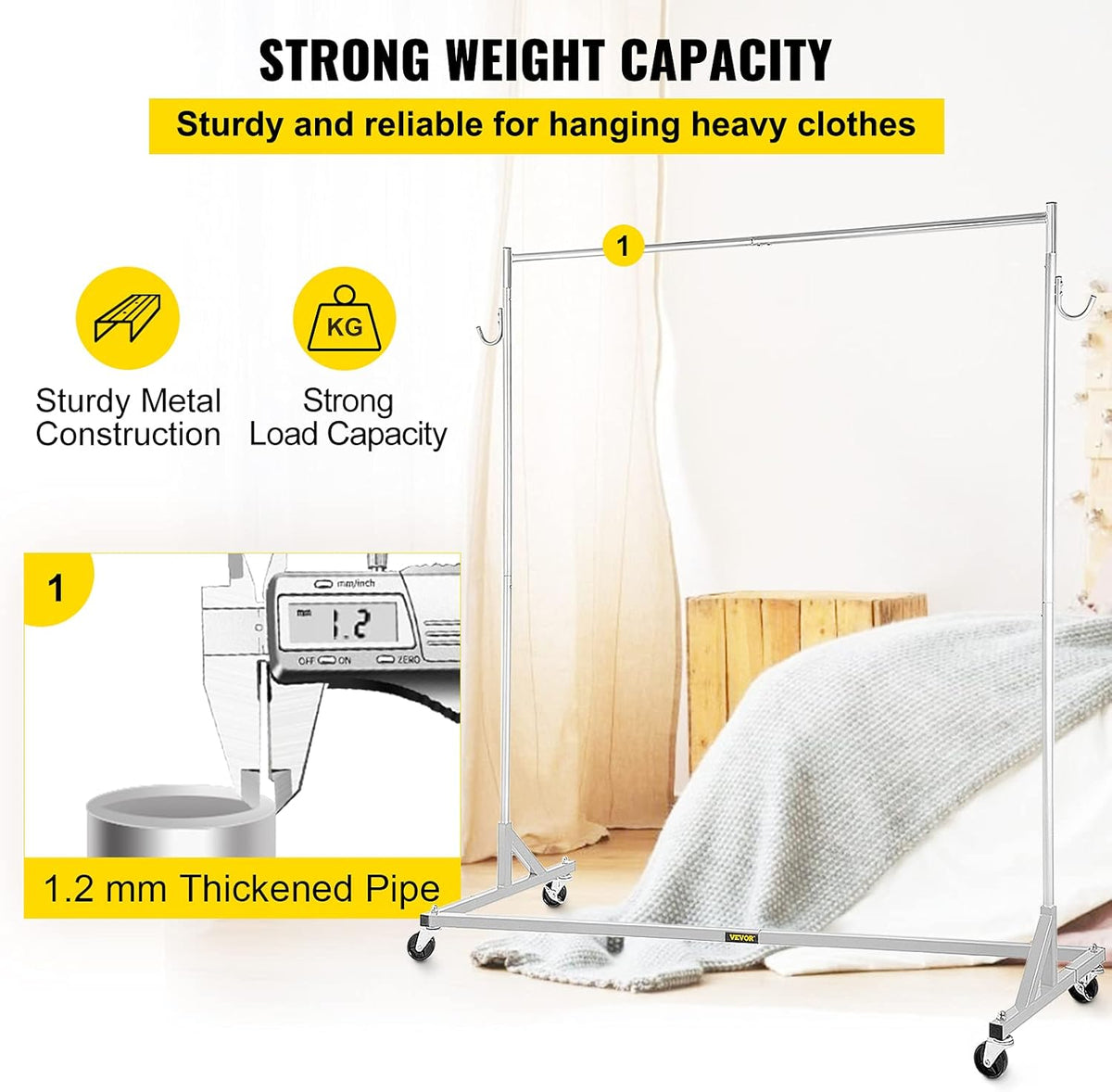 Height Adjustable Rolling Steel Garment Rack N250945