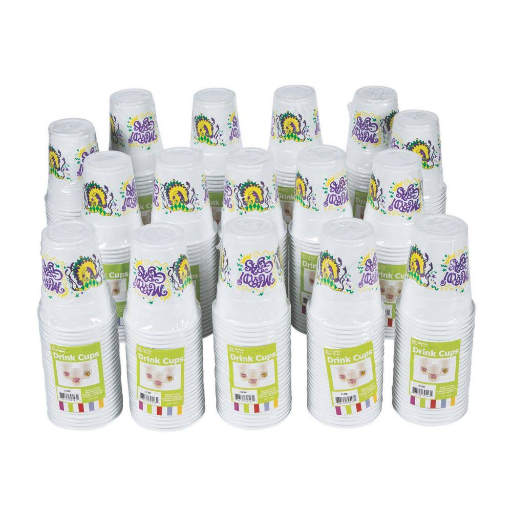 Mardi Gras Plastic Cups White D249