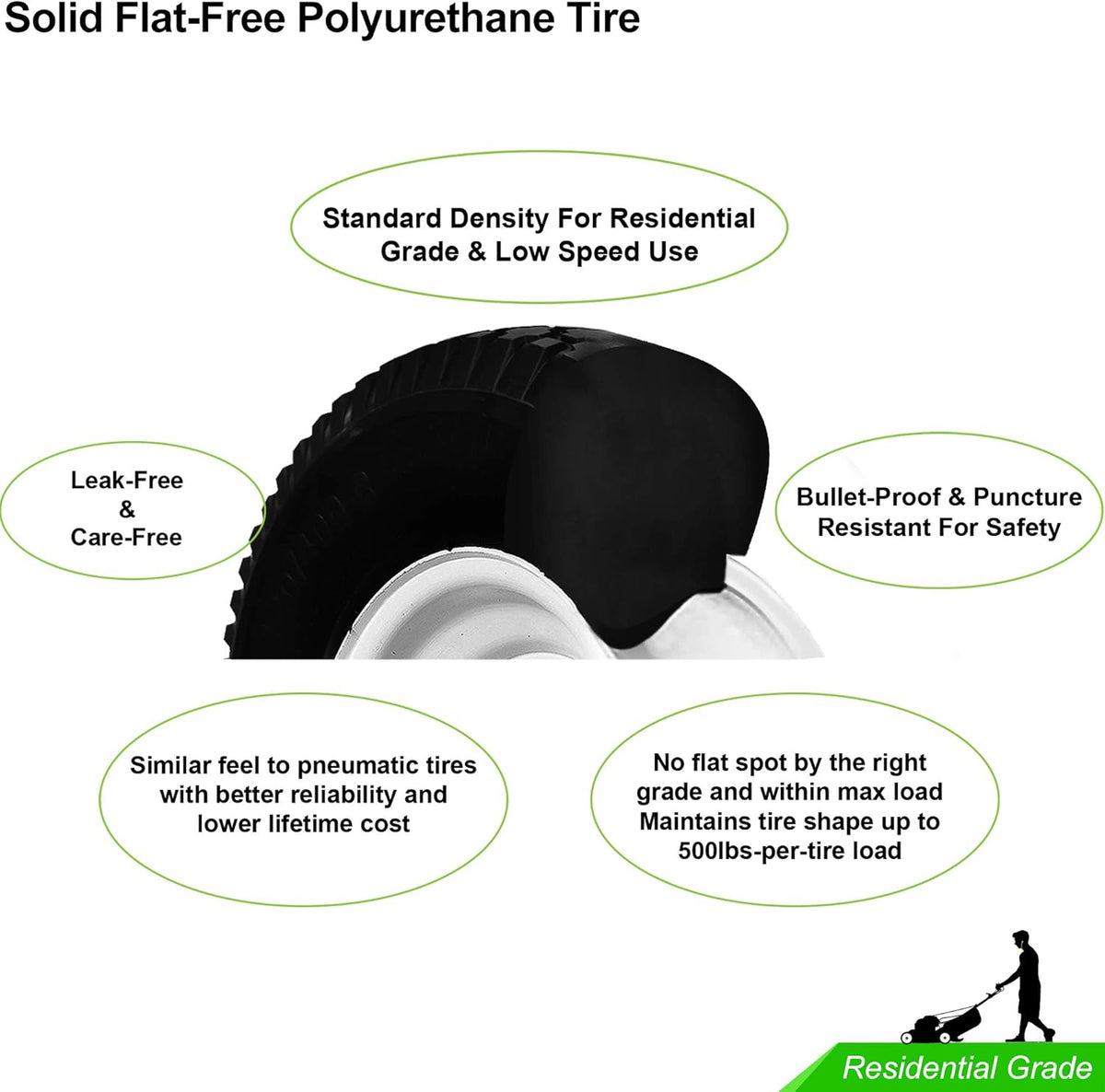 Black 4.80/4.00-8 Flat Free Wheelbarrow Tire with Steel Rim P736