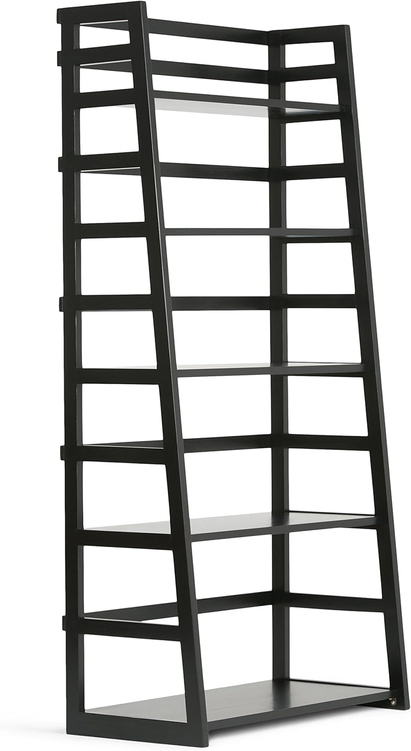 Black 5 Shelf Solid Wood Ladder Bookcase F563054