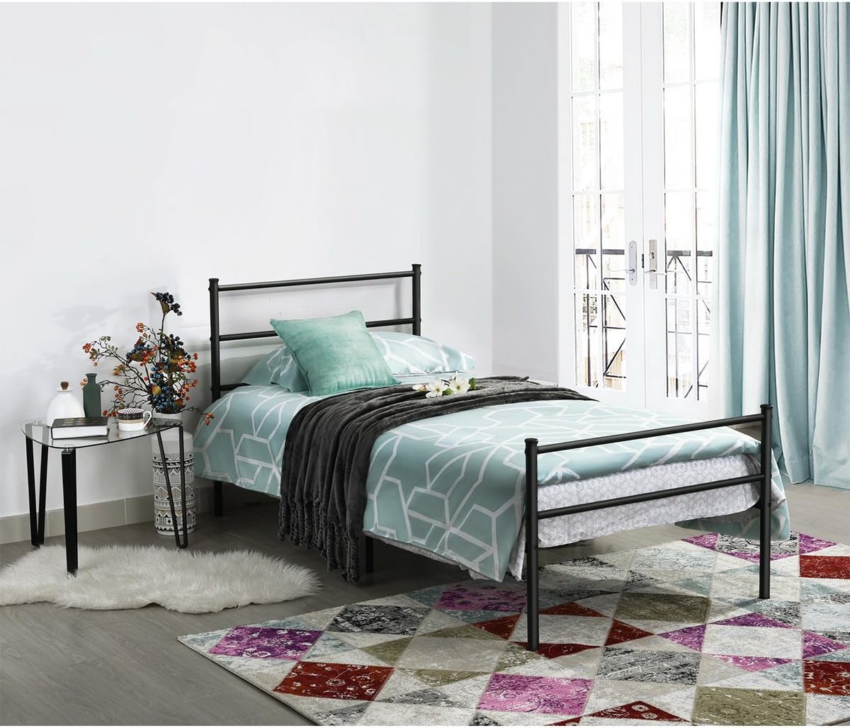 Black Metal Platform Bed Frame with Headboard and Footboard Twin Size N75692