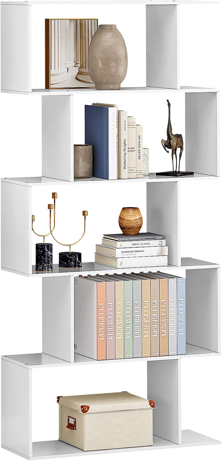 5-Tier White Geometric Bookshelf P285499