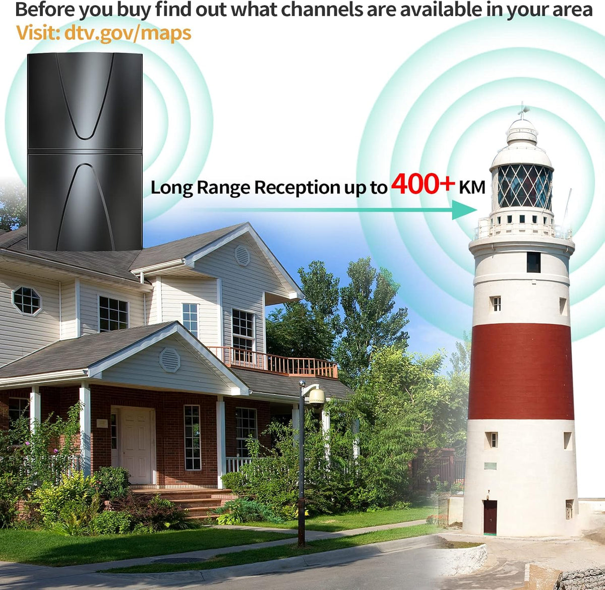 HD TV Antenna with Smart Amplifier Signal Booster 35FT Coaxial Cable A3414