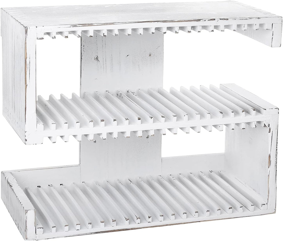 2-Tier White Solid Wood Wall Mounted CD Storage Rack O306