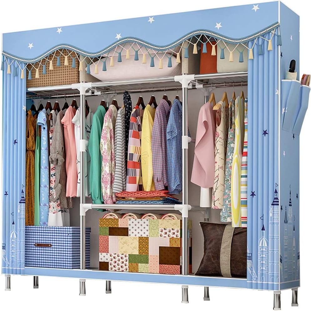 Extra Large Portable Wardrobe Storage Closet with Hang Rod and 2 Side Pockets Z37629