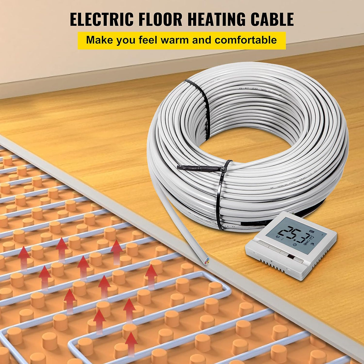 32 Square Feet Waterproof Insulated Floor Heating Cable with Temperature Control Panel H5494