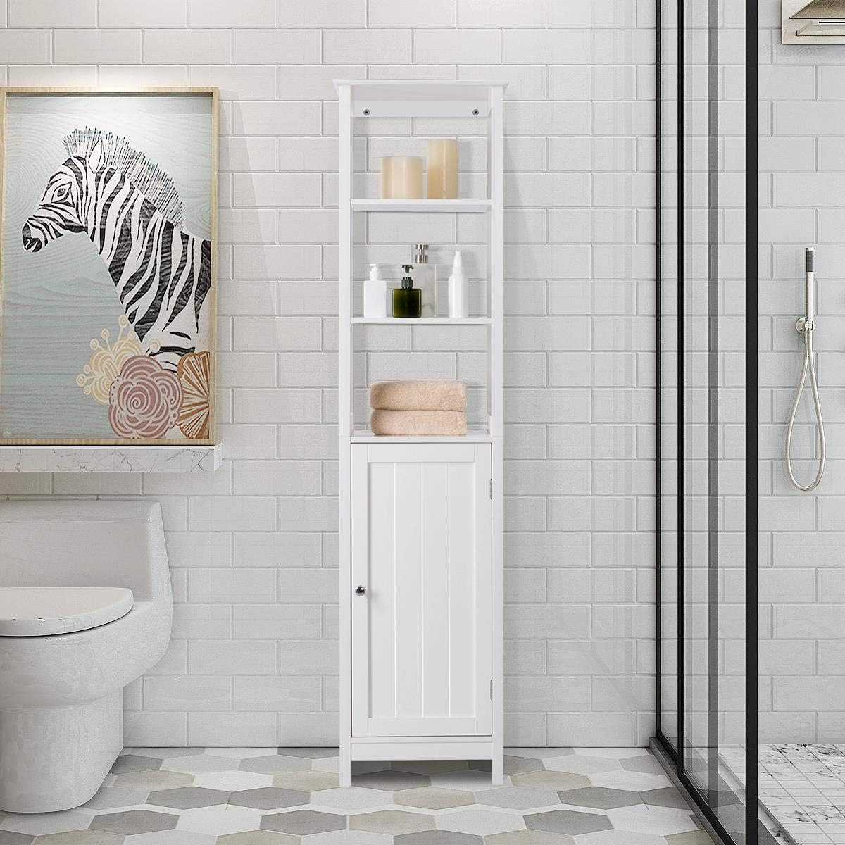 3 Tier Free Standing Wooden Bathroom Storage Cabinet with Adjustable Shelf, White G127920