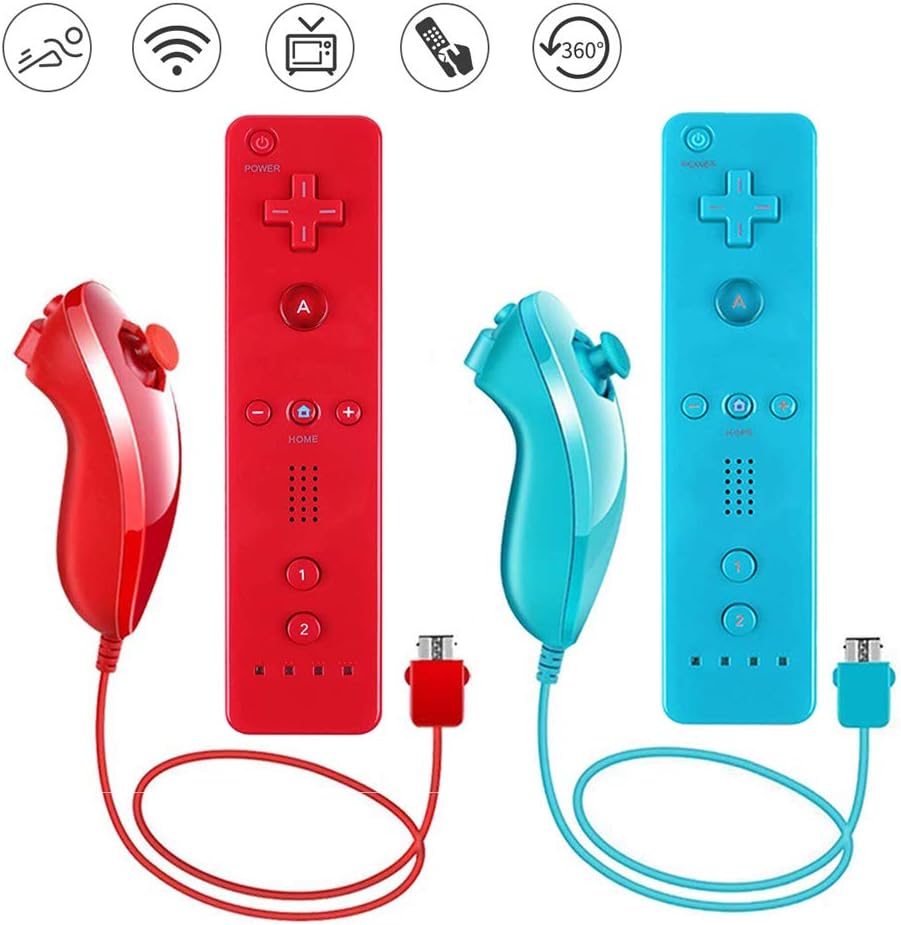 2 Pack Wii Remote Controller and Nunchuck with Silicone Case and Wrist Strap N29021