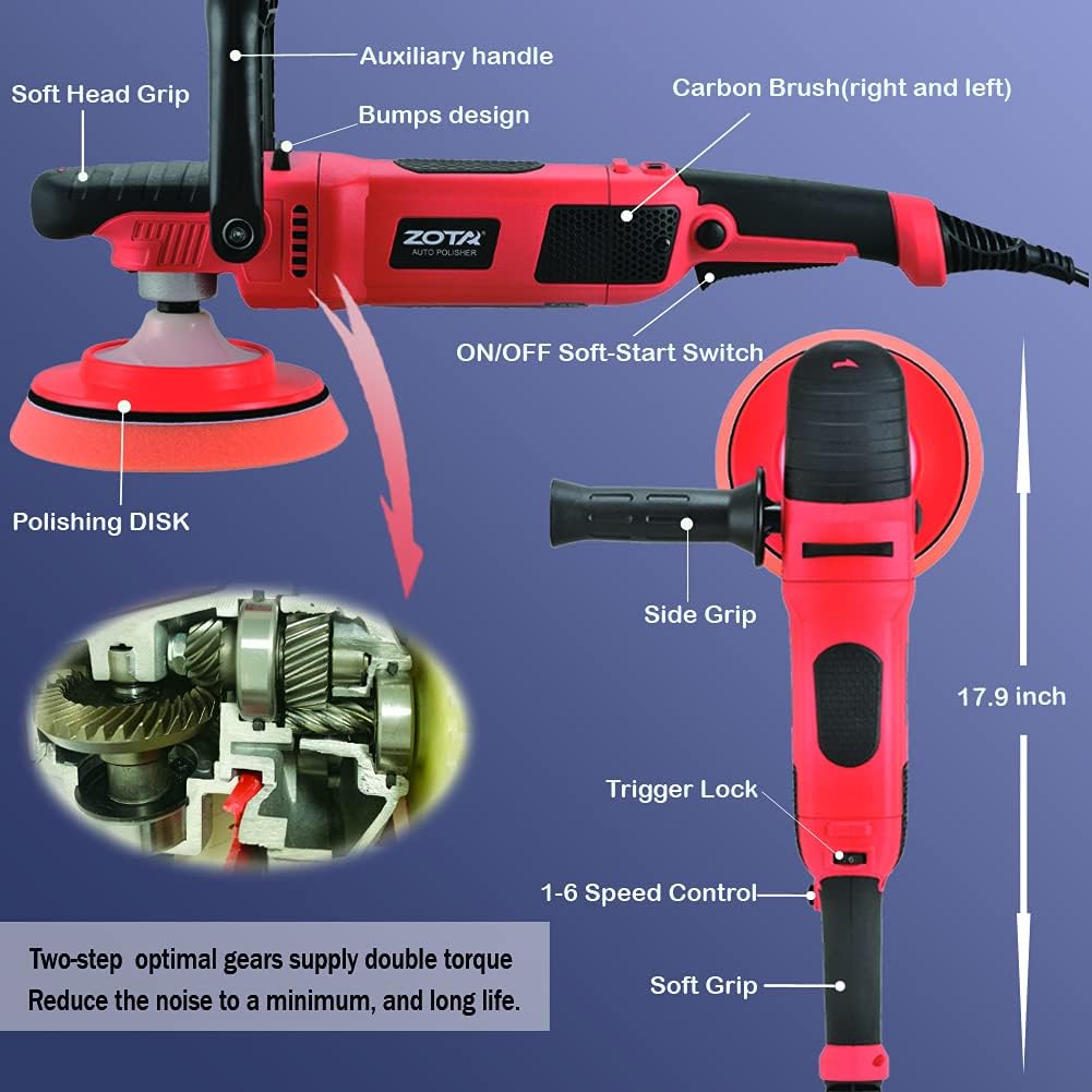 1200W 6-inch/7-inch Variable Speed Rotary Polisher V88134