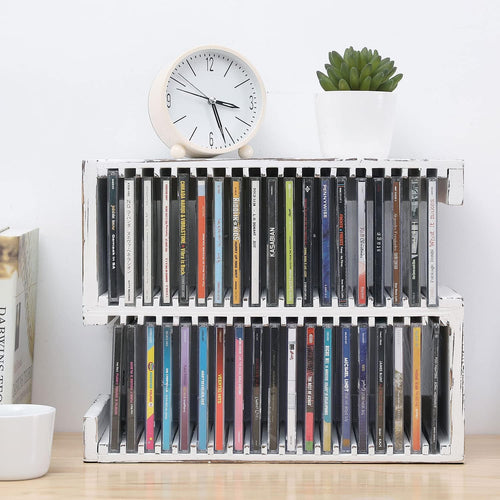 2-Tier White Solid Wood Wall Mounted CD Storage Rack O306