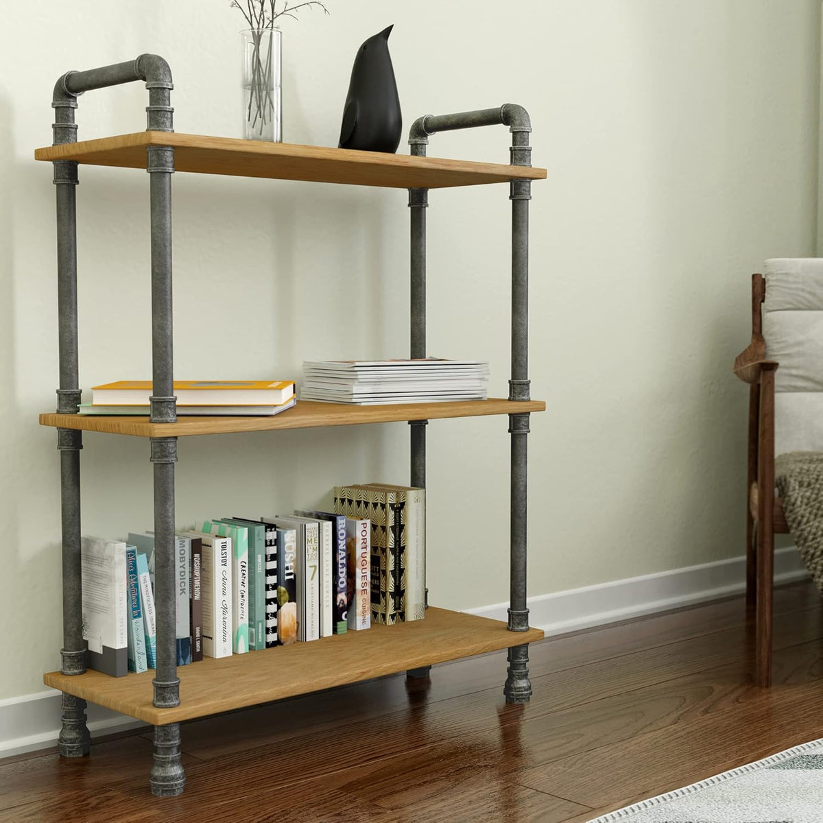 3-Tier Pine and Metal Bookshelf F860