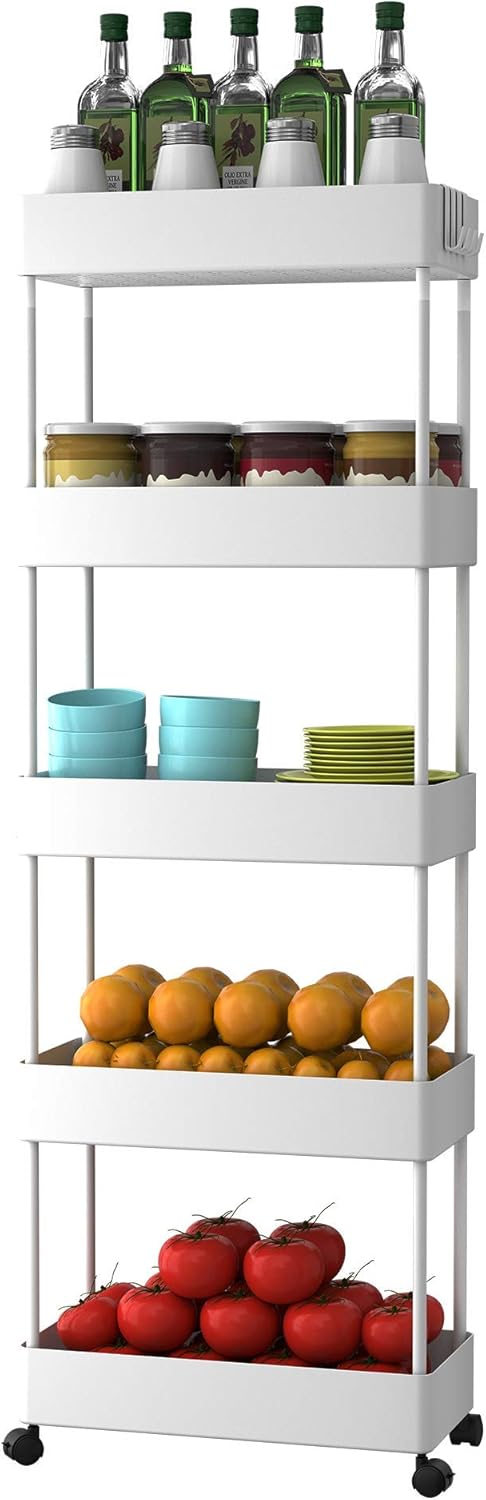 5 Tier Slim Rolling Storage Cart with Wheels E485991