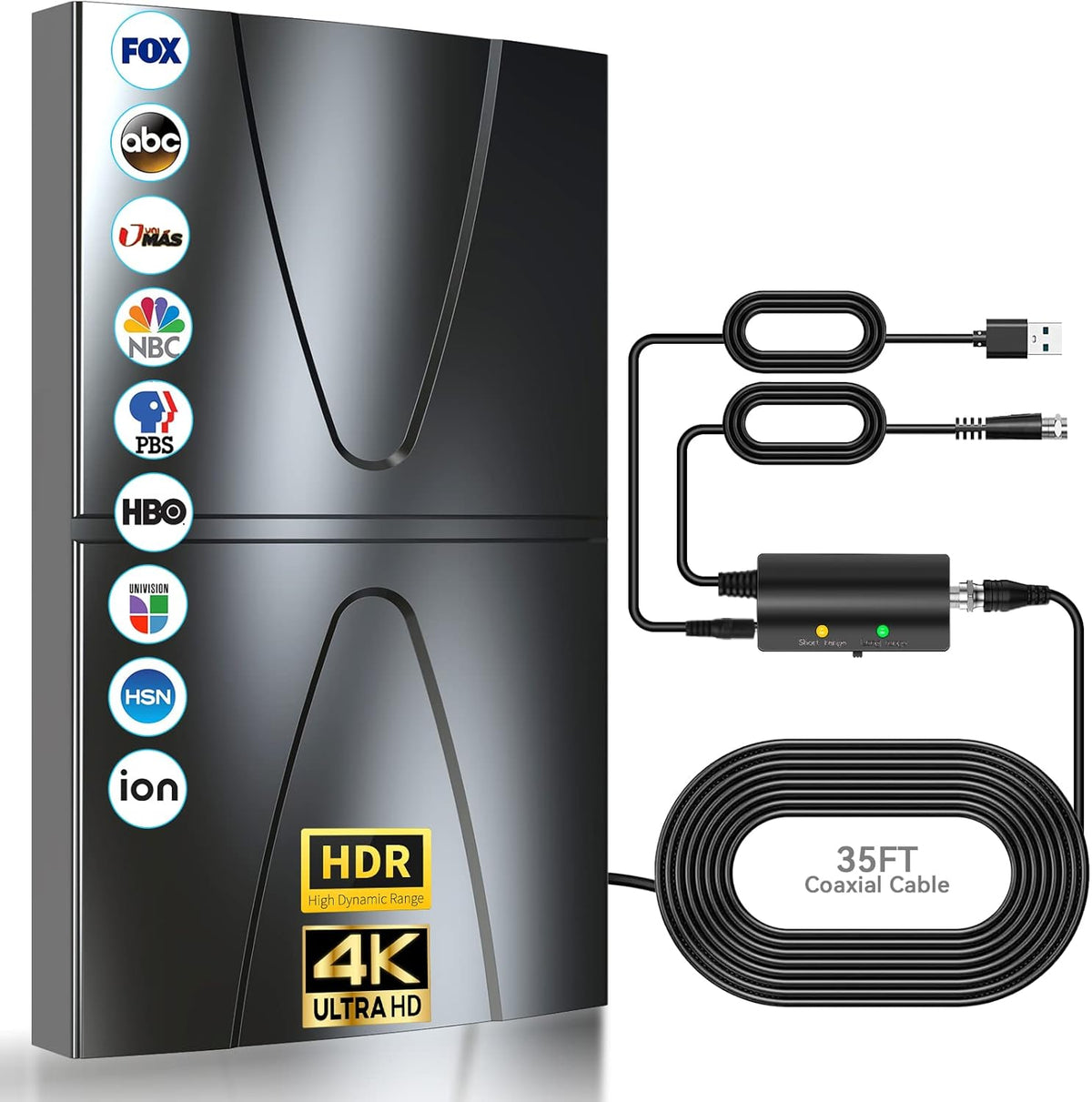 HD TV Antenna with Smart Amplifier Signal Booster 35FT Coaxial Cable A3414