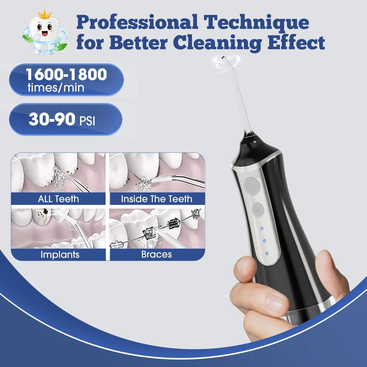 Cordless Water Flosser 3 Modes 5 Tips IPX6 Waterproof P8574
