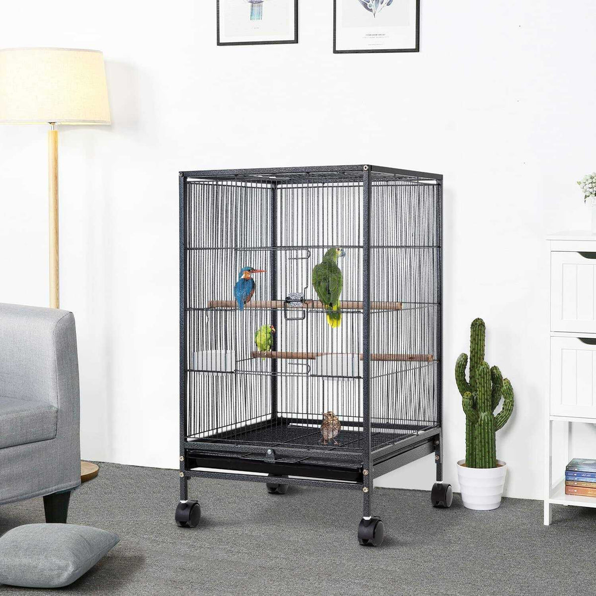 35-inch Wrought Iron Bird Cage with Rolling Stand B24176