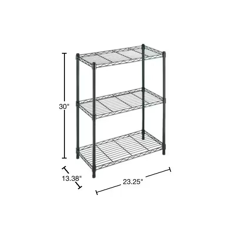 3-Tier Black Steel Wire Shelving Unit L314