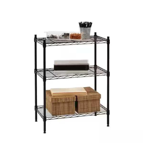 3-Tier Black Steel Wire Shelving Unit L314