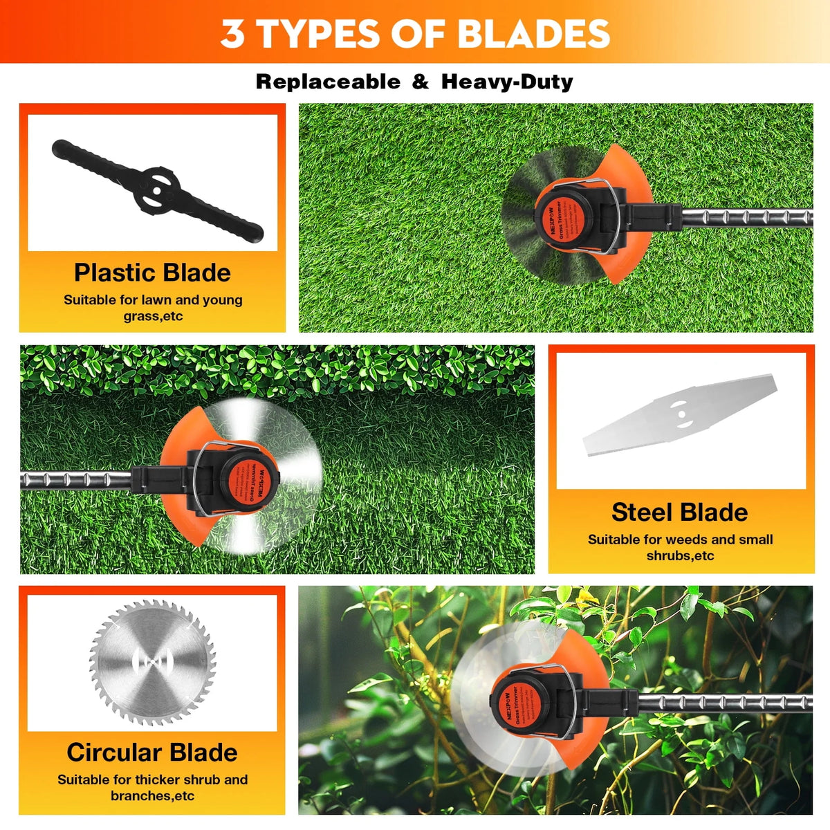 Cordless String Trimmer with 3 Cutting Blades Q9525