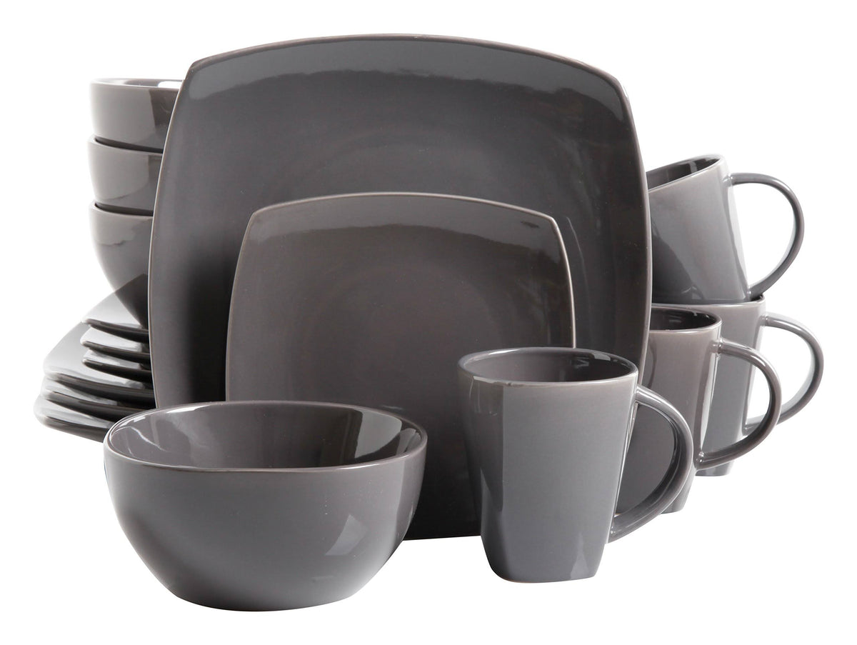 16-Piece Square Reactive Glaze Dinnerware Set Grey P26844