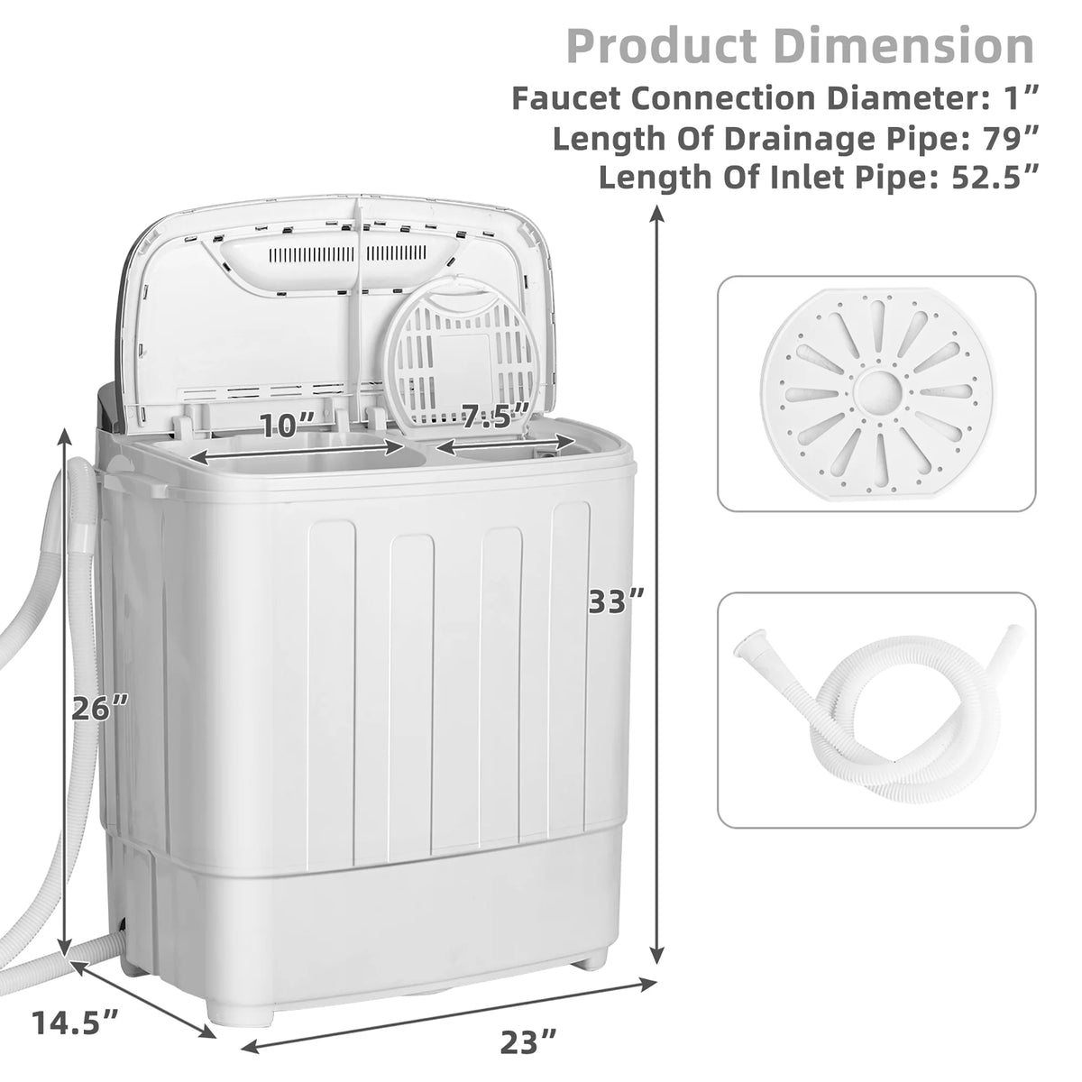 13lbs Portable Semi-Automatic Twin Tub Wash Machine Black O276279