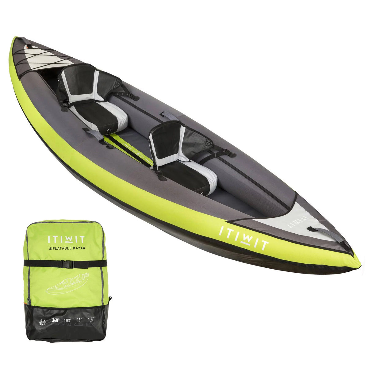 Inflatable Recreational Sit on Kayak with Pump, 1 or 2 Person, Green A29442