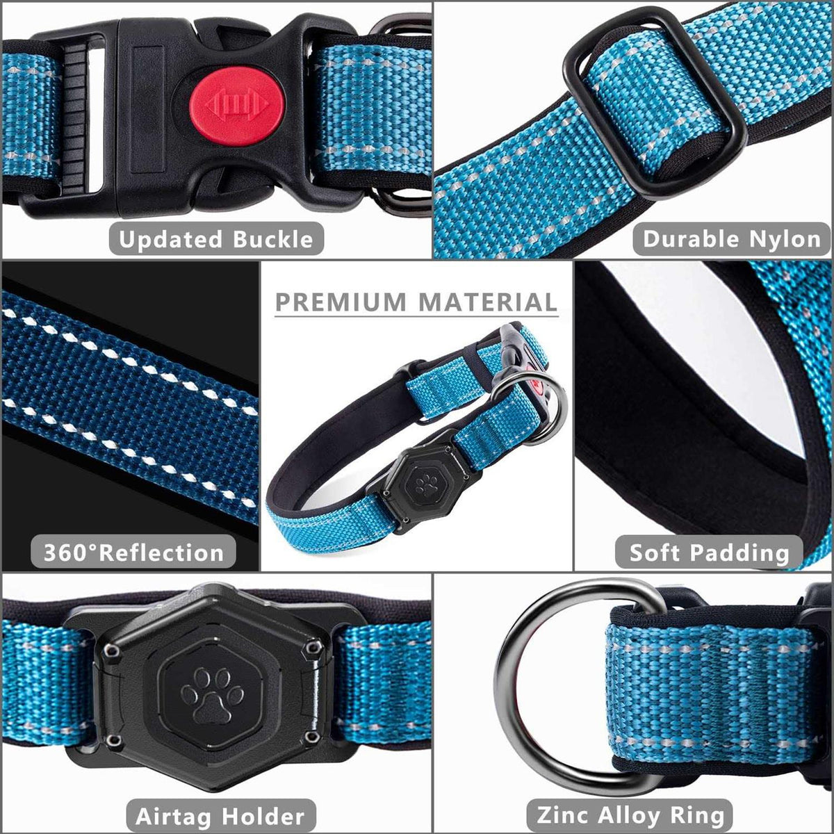 Adjustable Reflective Dog Collar with AirTag Holder Y99539