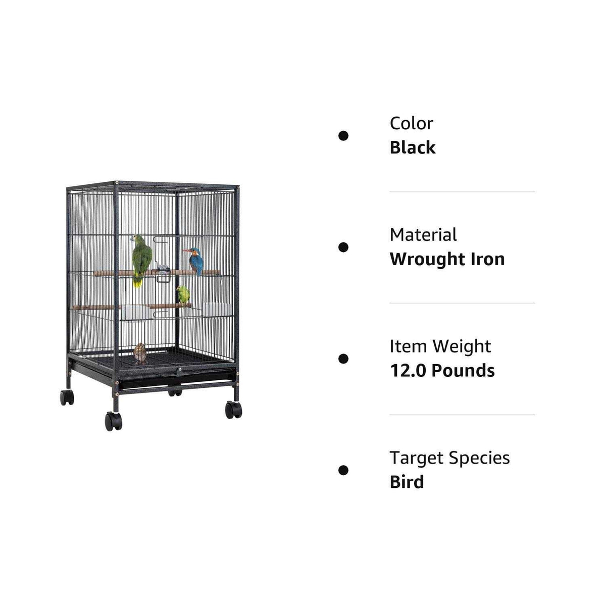 35-inch Wrought Iron Bird Cage with Rolling Stand B24176