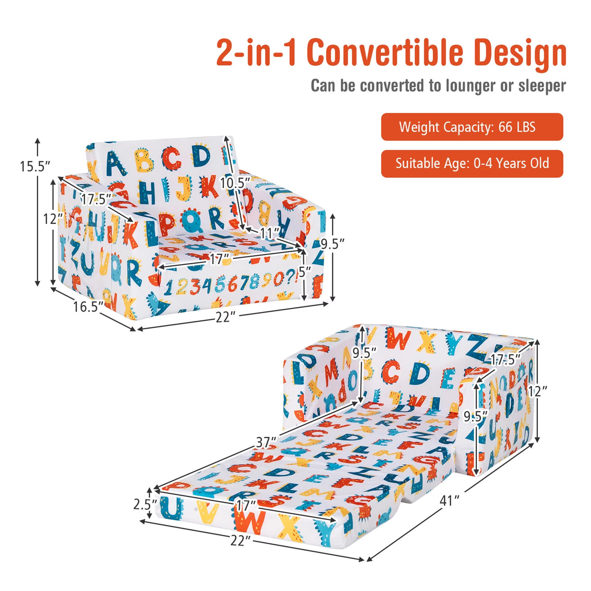 2 in 1 Kids Convertible Sofa Chair Lounger G437475