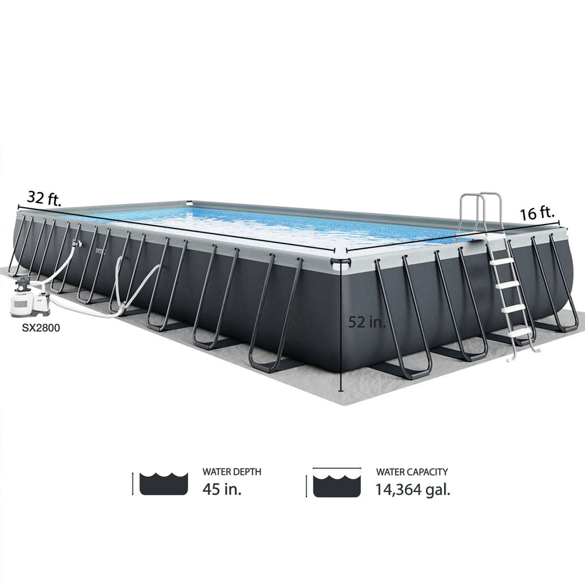 32' x 16' x 52 Rectangular Frame Swimming Pool with Pump G989738