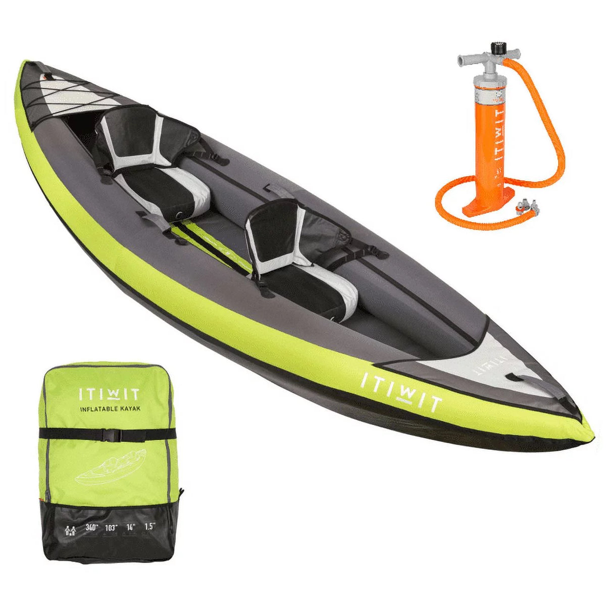 Inflatable Recreational Sit on Kayak with Pump, 1 or 2 Person, Green A29442