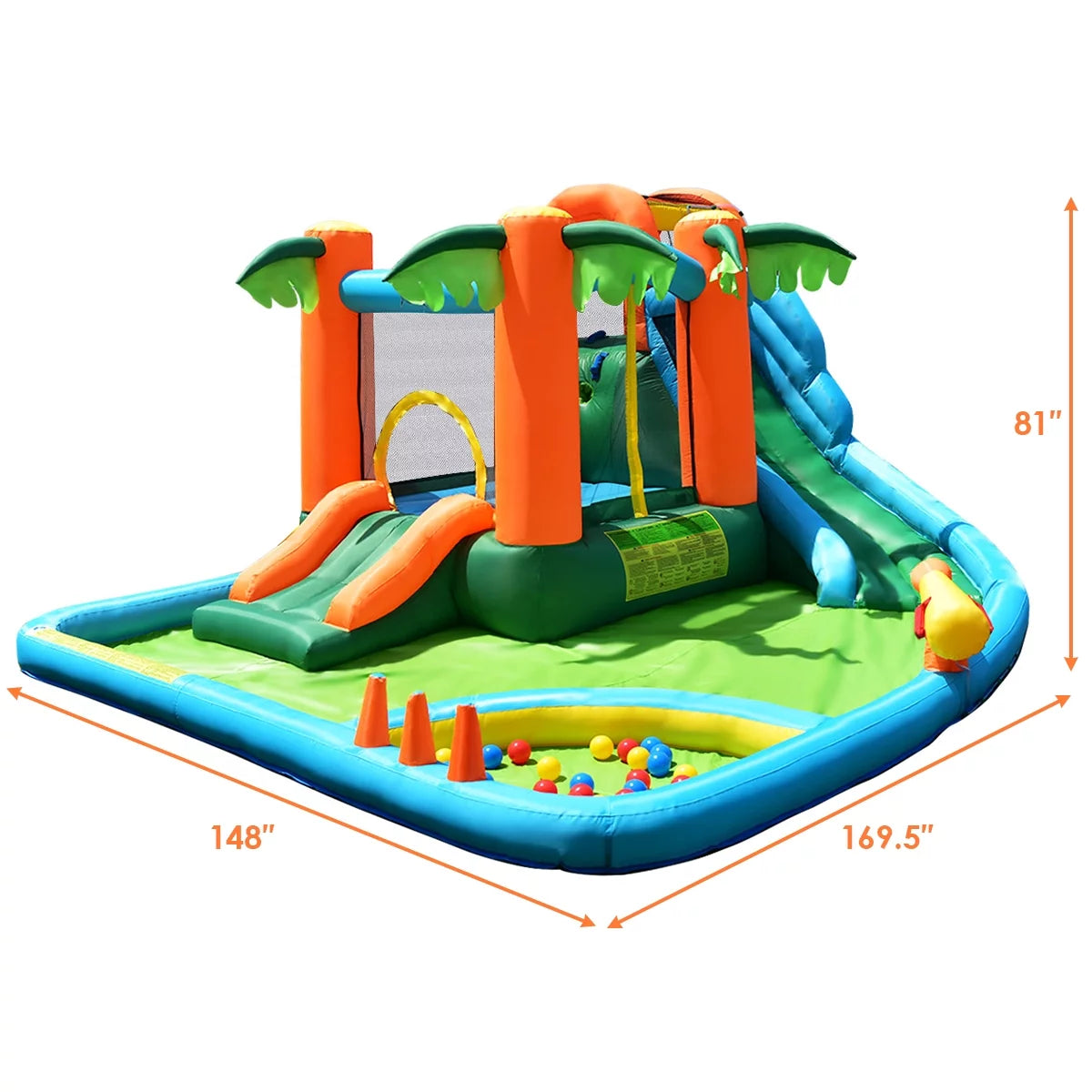 Inflatable Bounce House Kids Water Splash Pool Dual Slide W792096