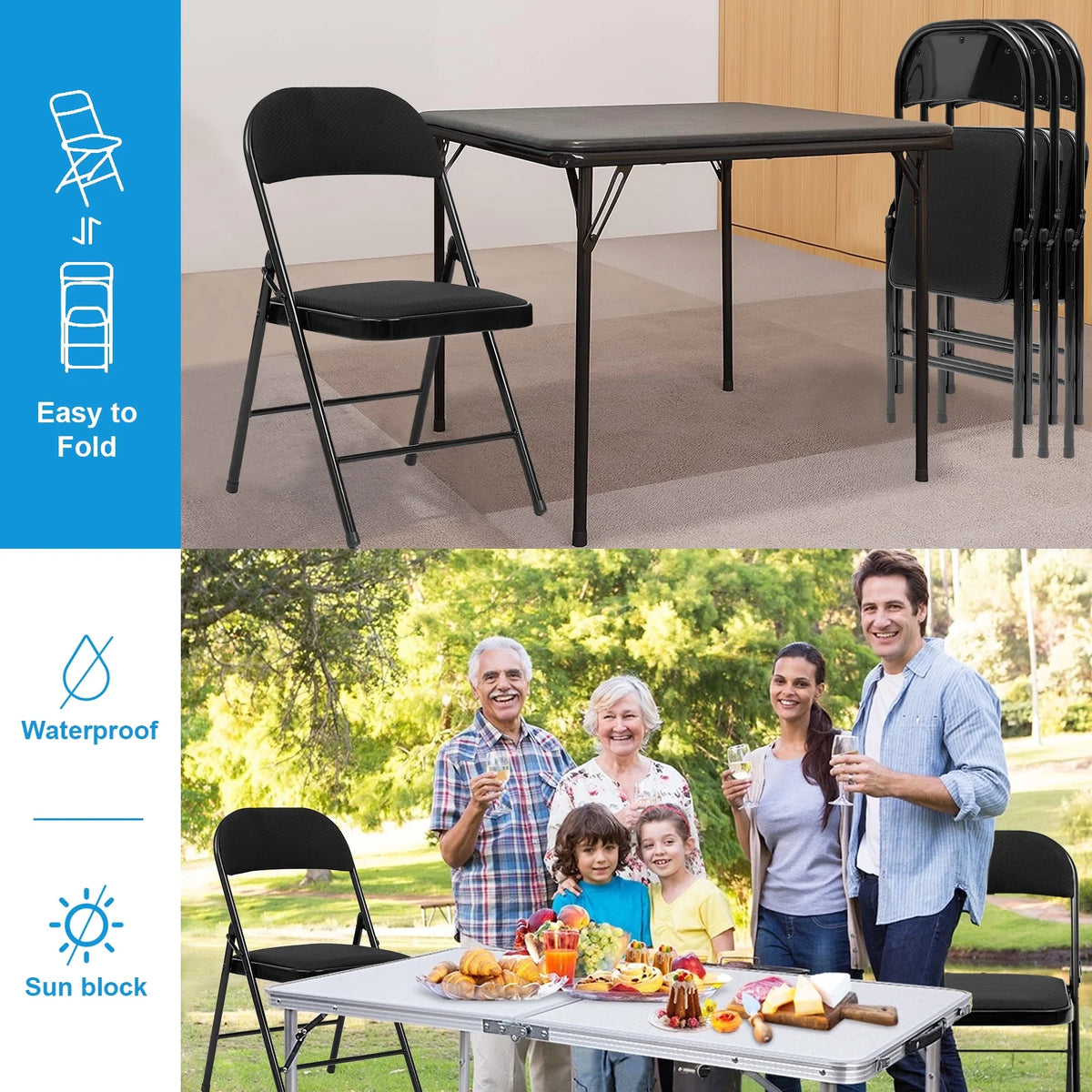 Black Fabric Padded Folding Chair 6 Pack M594