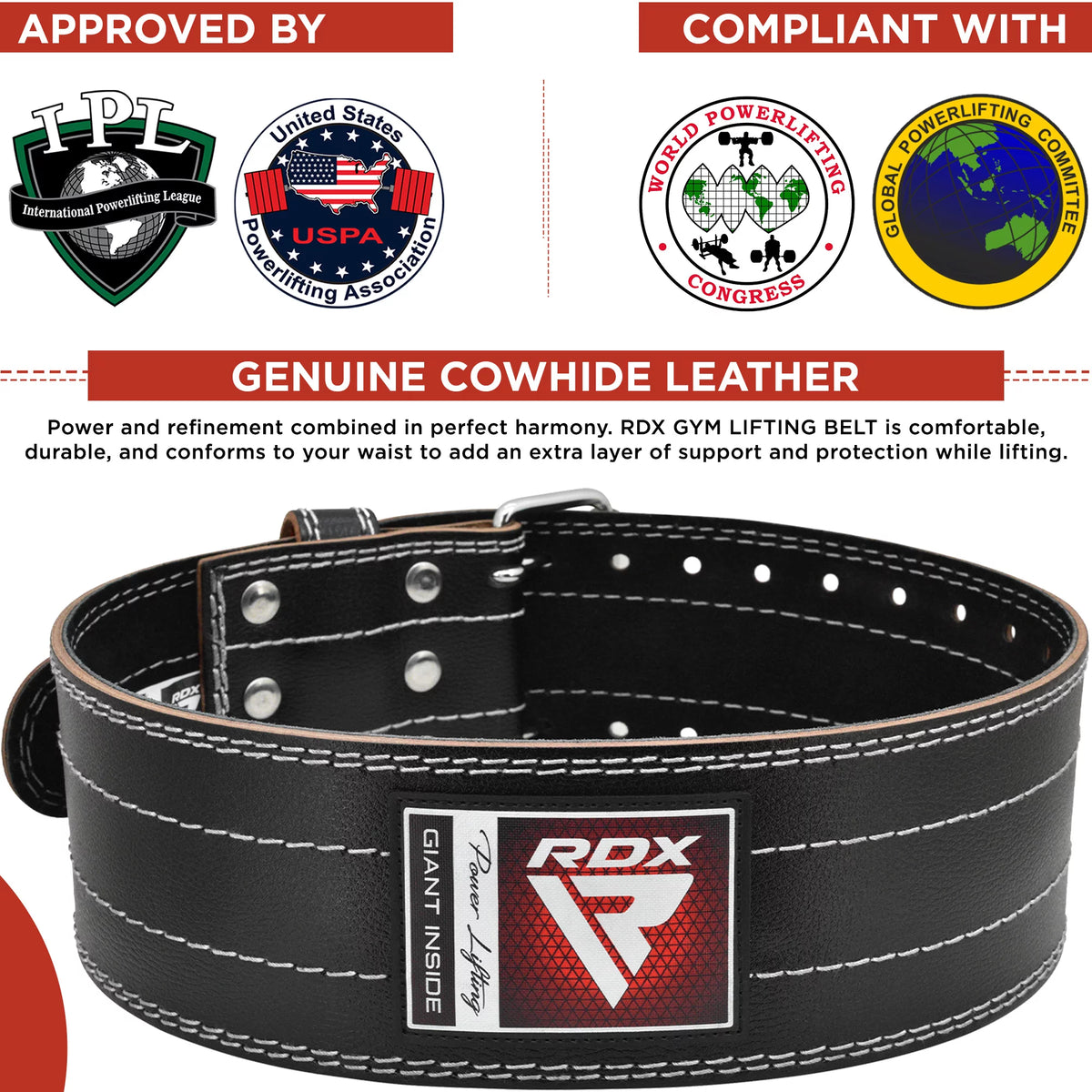 6mm Leather Weight Lifting Belt Black M B196114