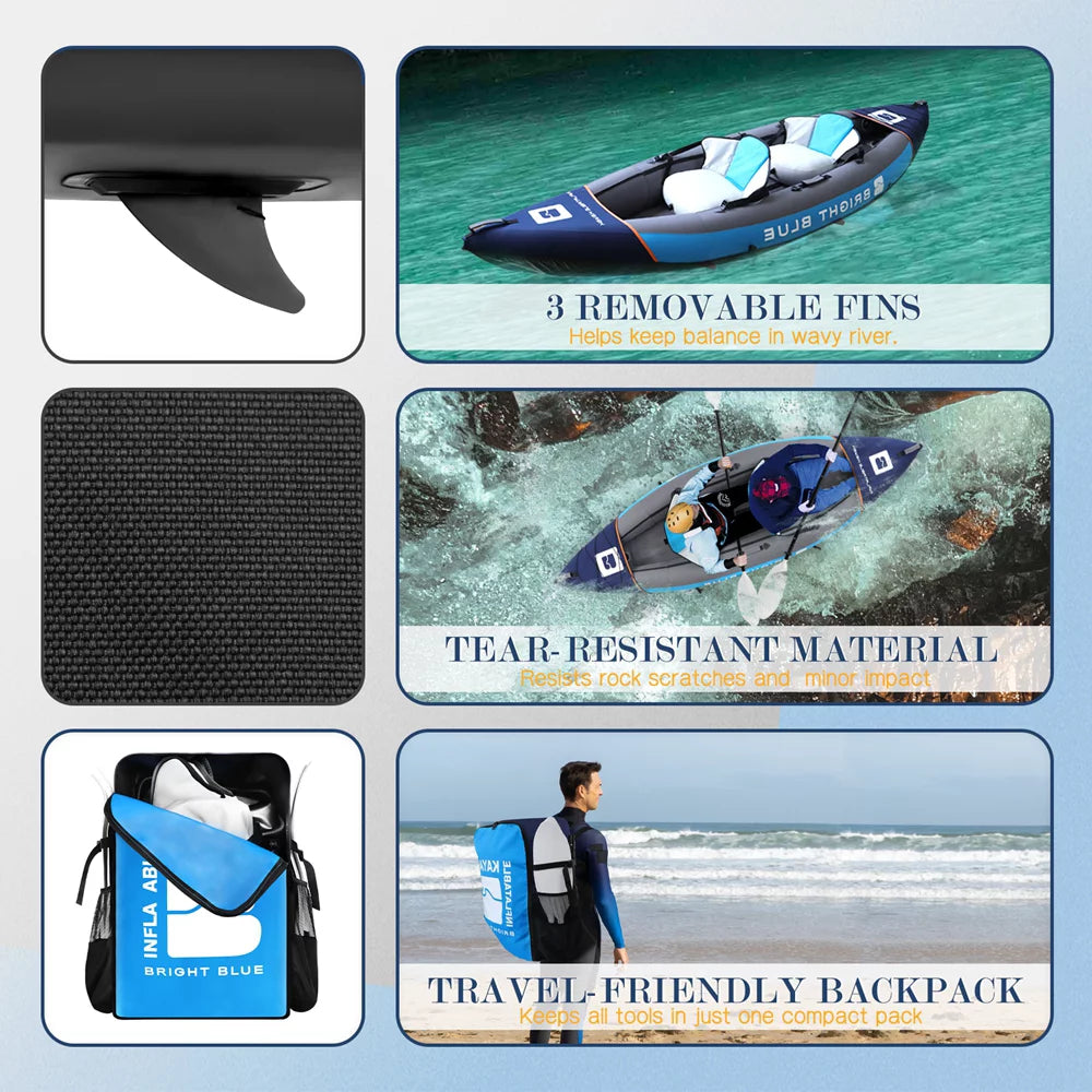11ft 2 Person Inflatable Fishing Kayak Set with 2 Paddles Blue Y1852