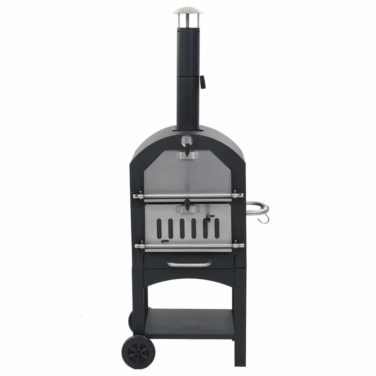 Charcoal Fired BBQ Grill Pizza Oven with Bottom Shelf and Fire Tray Wheeled Steel L152798