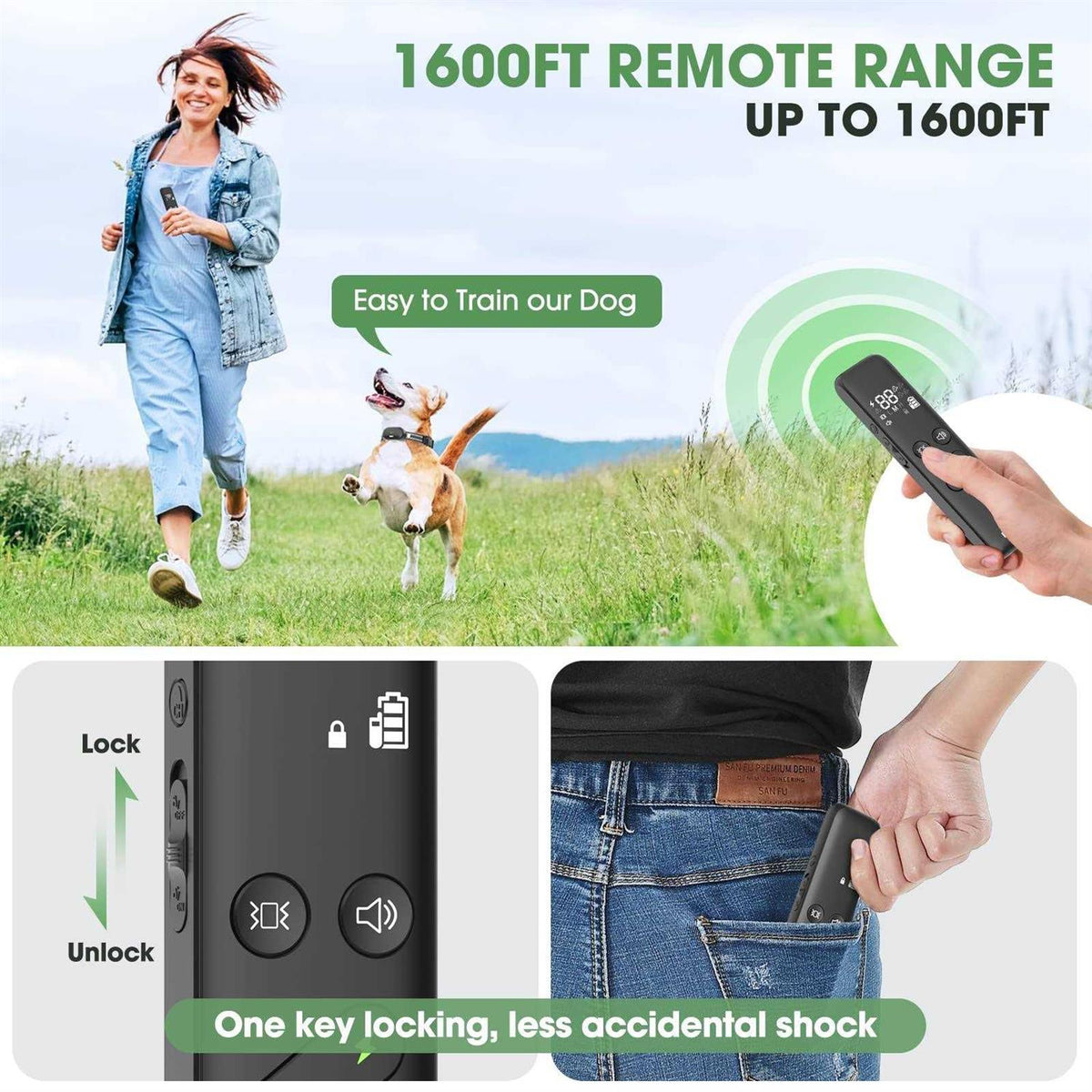 Electric Dog Training Collar with Remote 1600FT Rechargeable Waterproof C74446