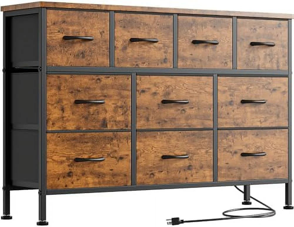 Black 10 Fabric Drawer Dresser TV Stand E665